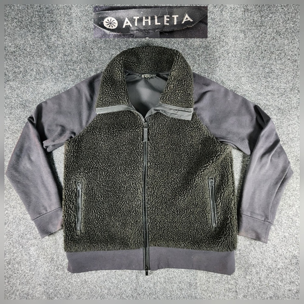 Athleta Range Black Sherpa Fleece Jacket Full Zip‎ Women's Size Small